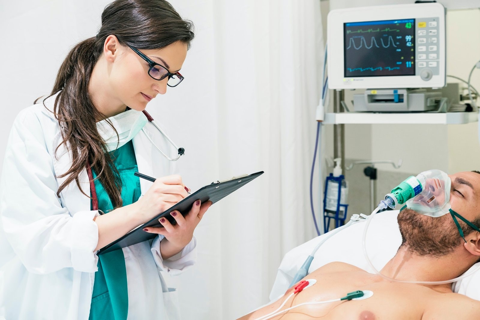 Doctor is caring a sick patient.