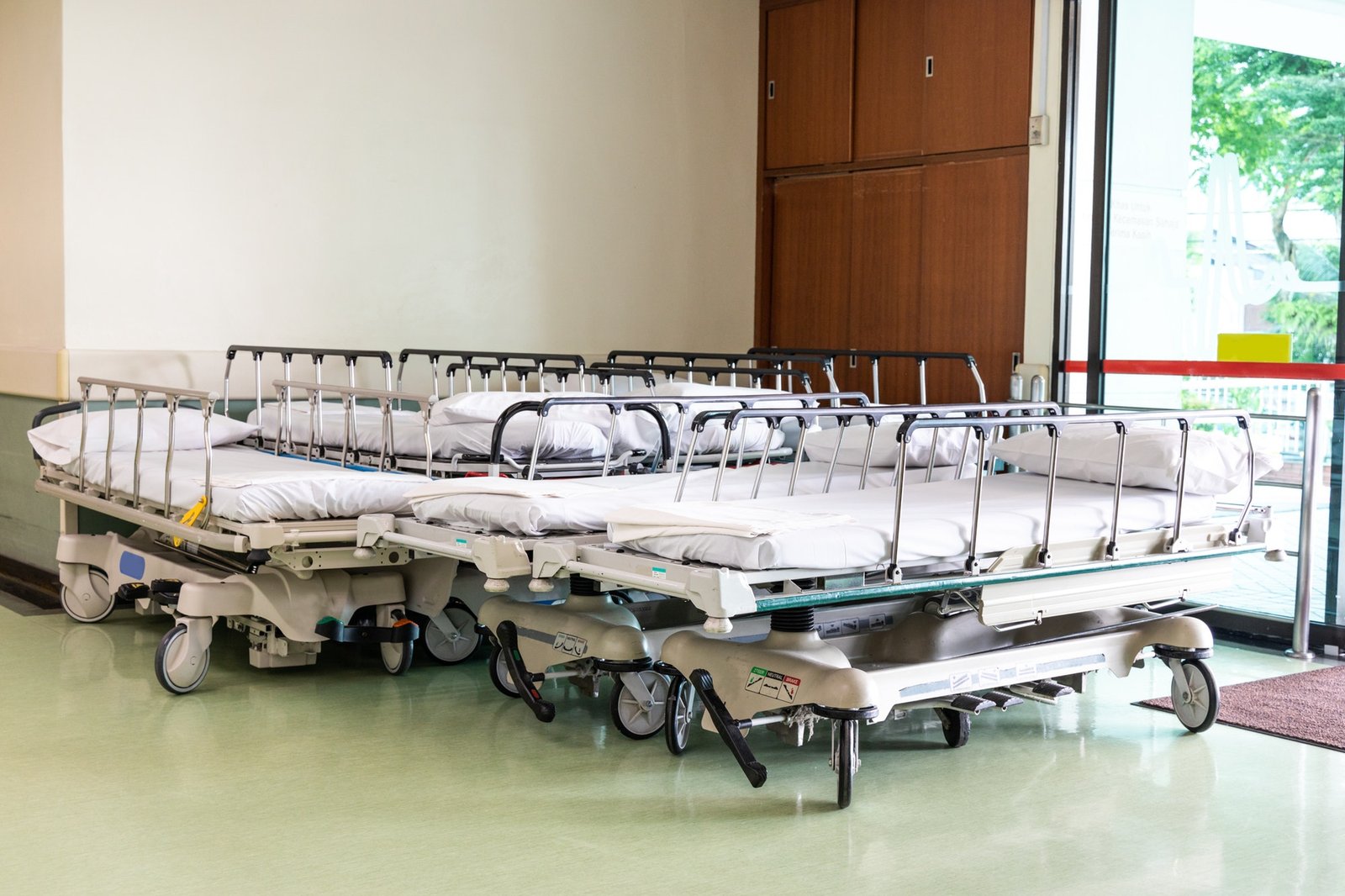 Hospital bed at emergency section entrance of hospital|