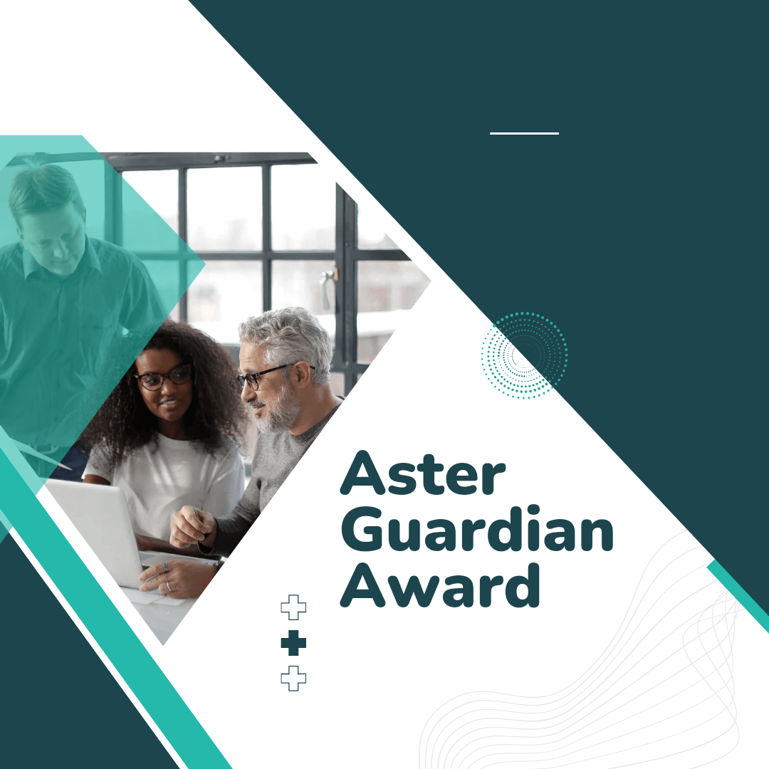 representational image of professional on a laptop with text on the image Aster guardian award