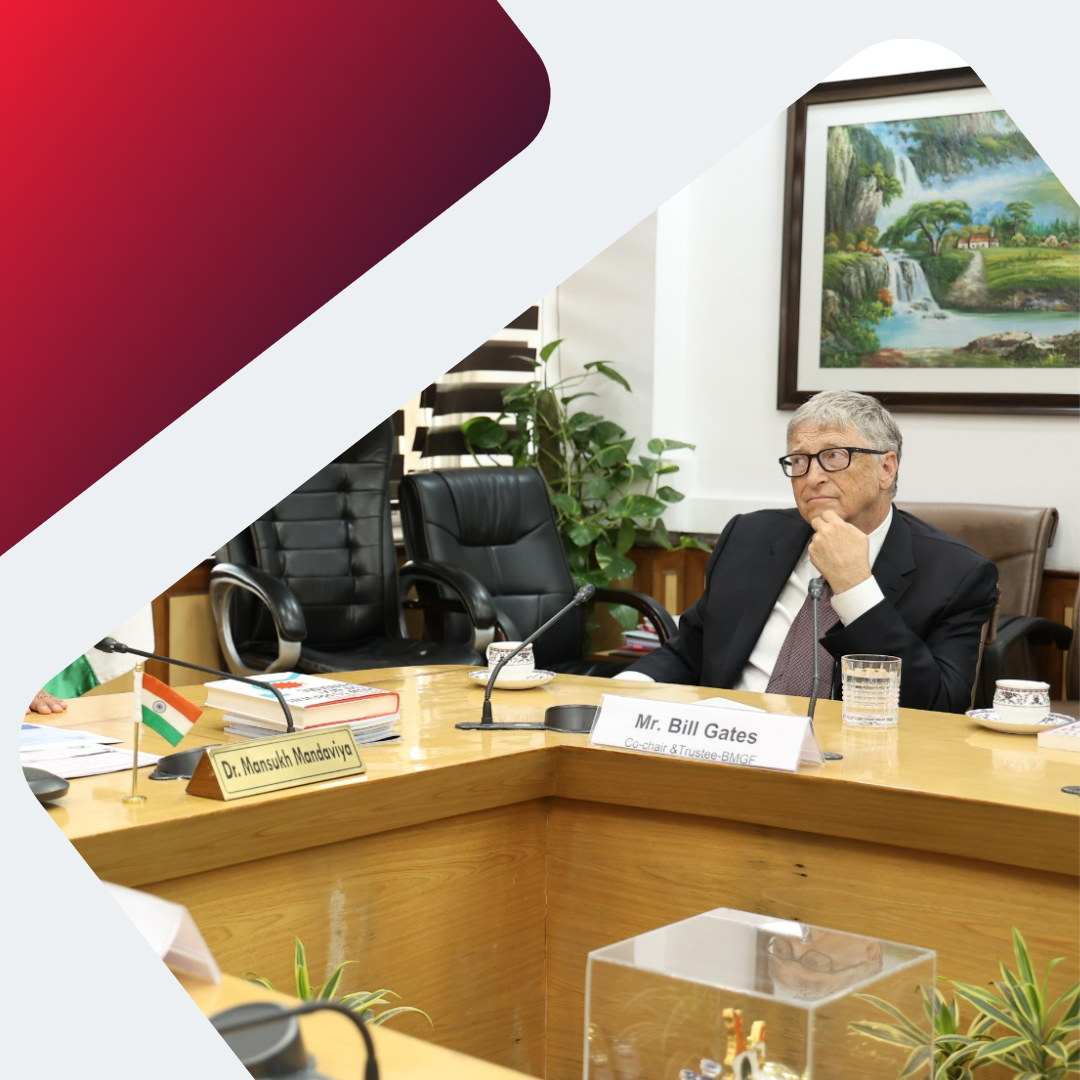Image of bill gates alone in the office of health minister Mansukh Mandavia
