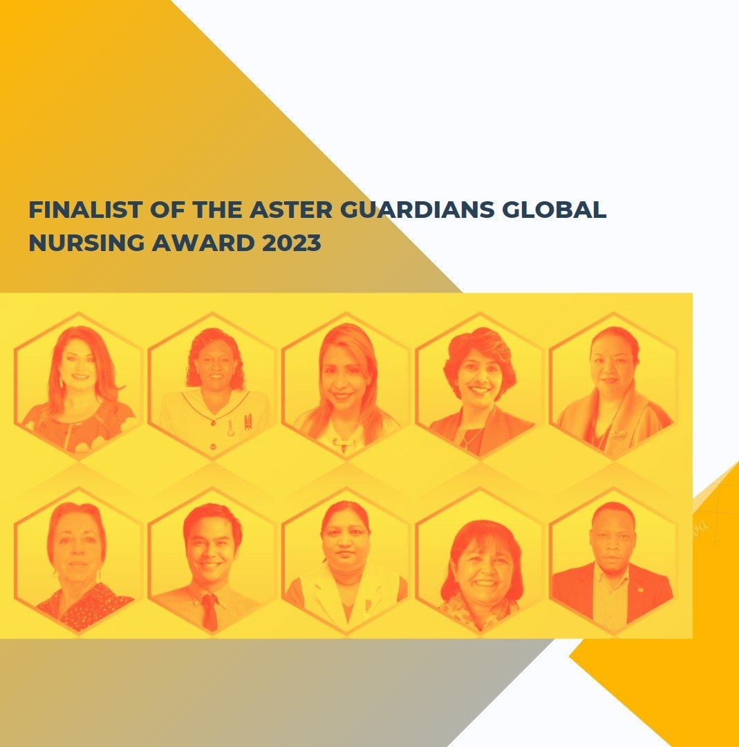 a line of photos of 10 finalists nurses of aster guardian global nursing award 2023