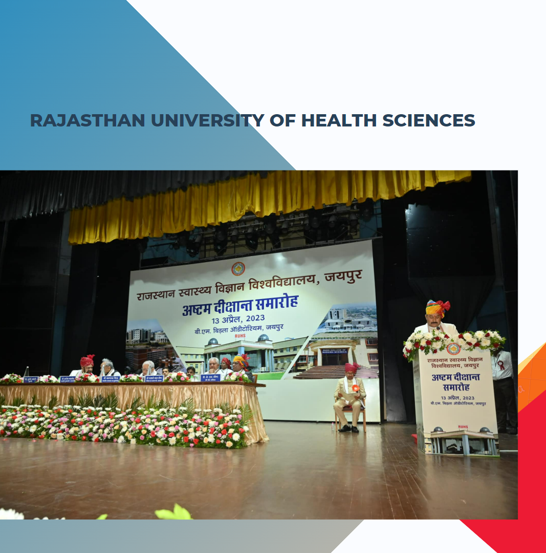 Auditorium stage of Rajasthan University of Health Sciences with guests and speaker